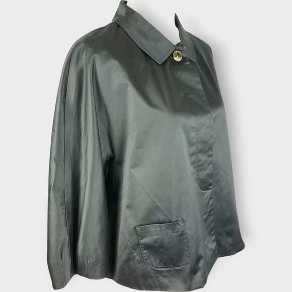 J. Jill Stretch Jacket Coated Cape Black Cotton Satin Shiny Size Large NWT $119 - Picture 2 of 7